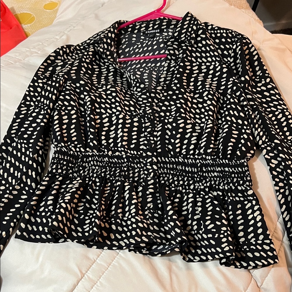 Express Black and White Patterned Top - image 1